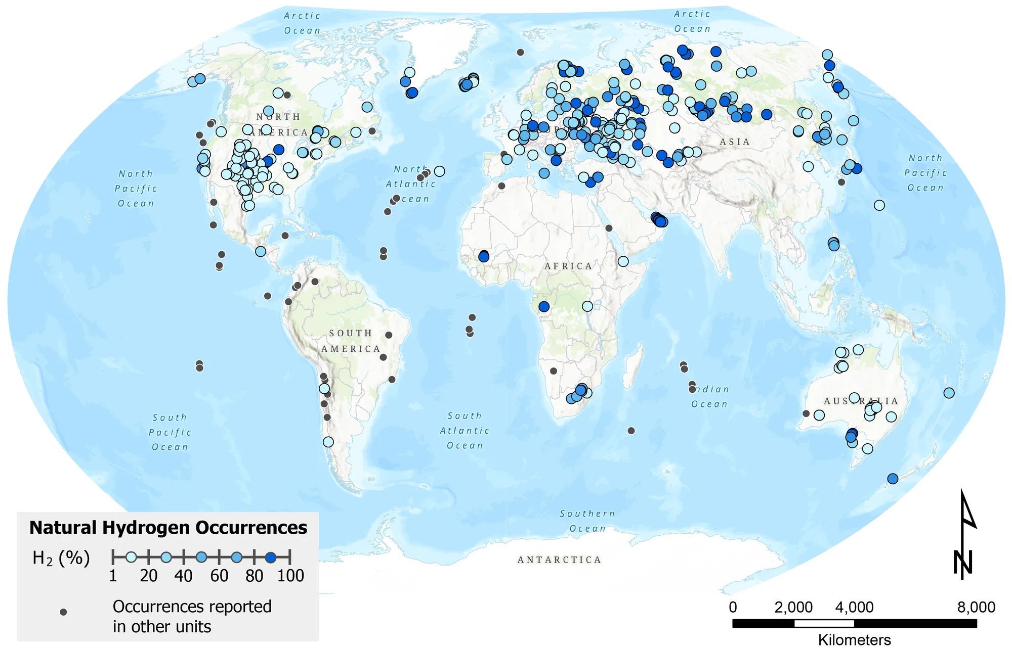 Natural Hydrogen Occurrences — Global Distribution